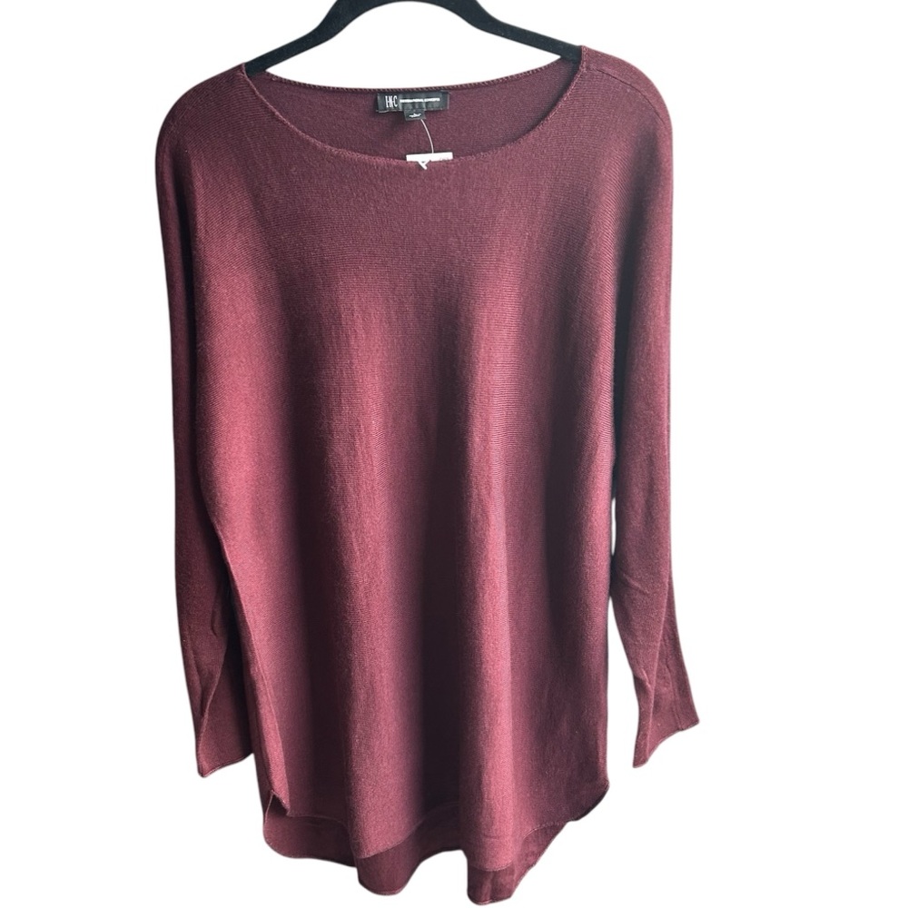 NWT INC Women’s Shirttail Tunic Long Sleeve Sweater, Wine color, size Large